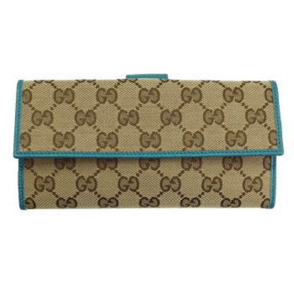 Gucci Wallet Long GG Leather Beige Emerald Green - Picture 1 of 4